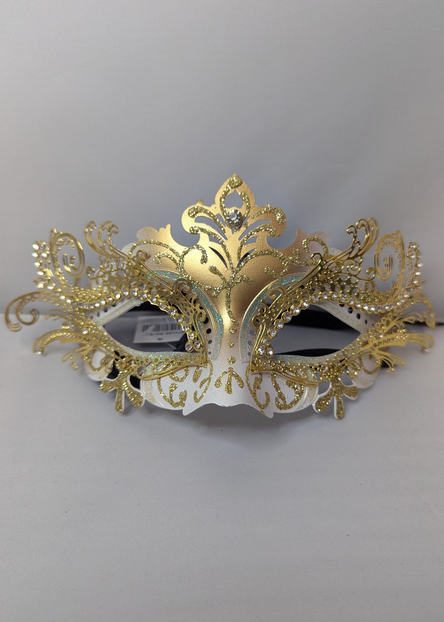 White and Gold Laser Cut Metal Masquerade Mask image 0