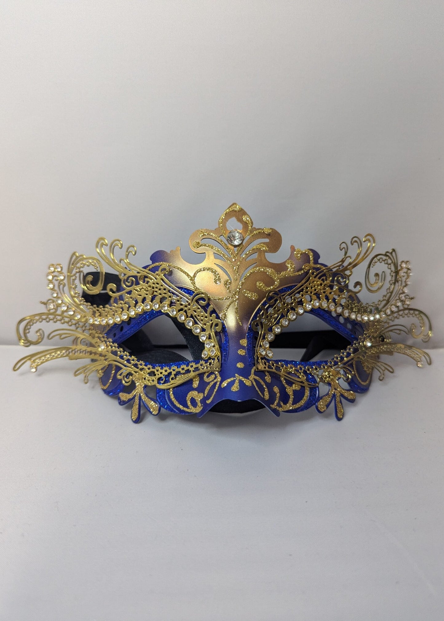 Royal Blue and Gold Laser Cut Metal Masquerade Mask image 0