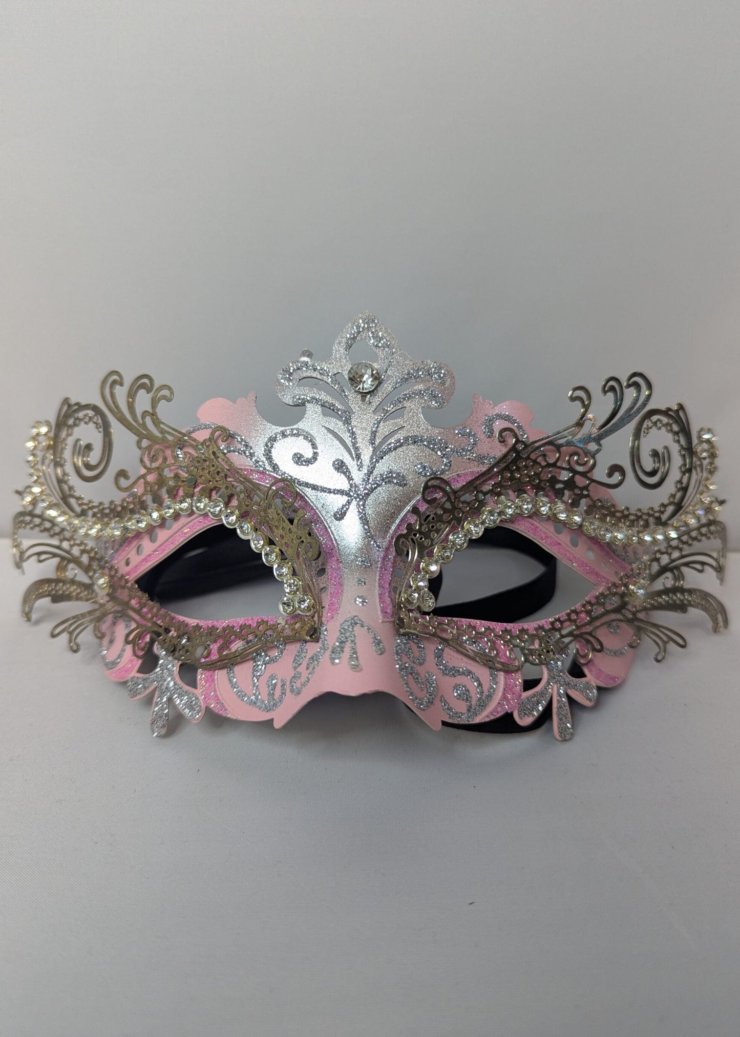 Light Pink and Silver Laser Cut Metal Masquerade Mask image 0