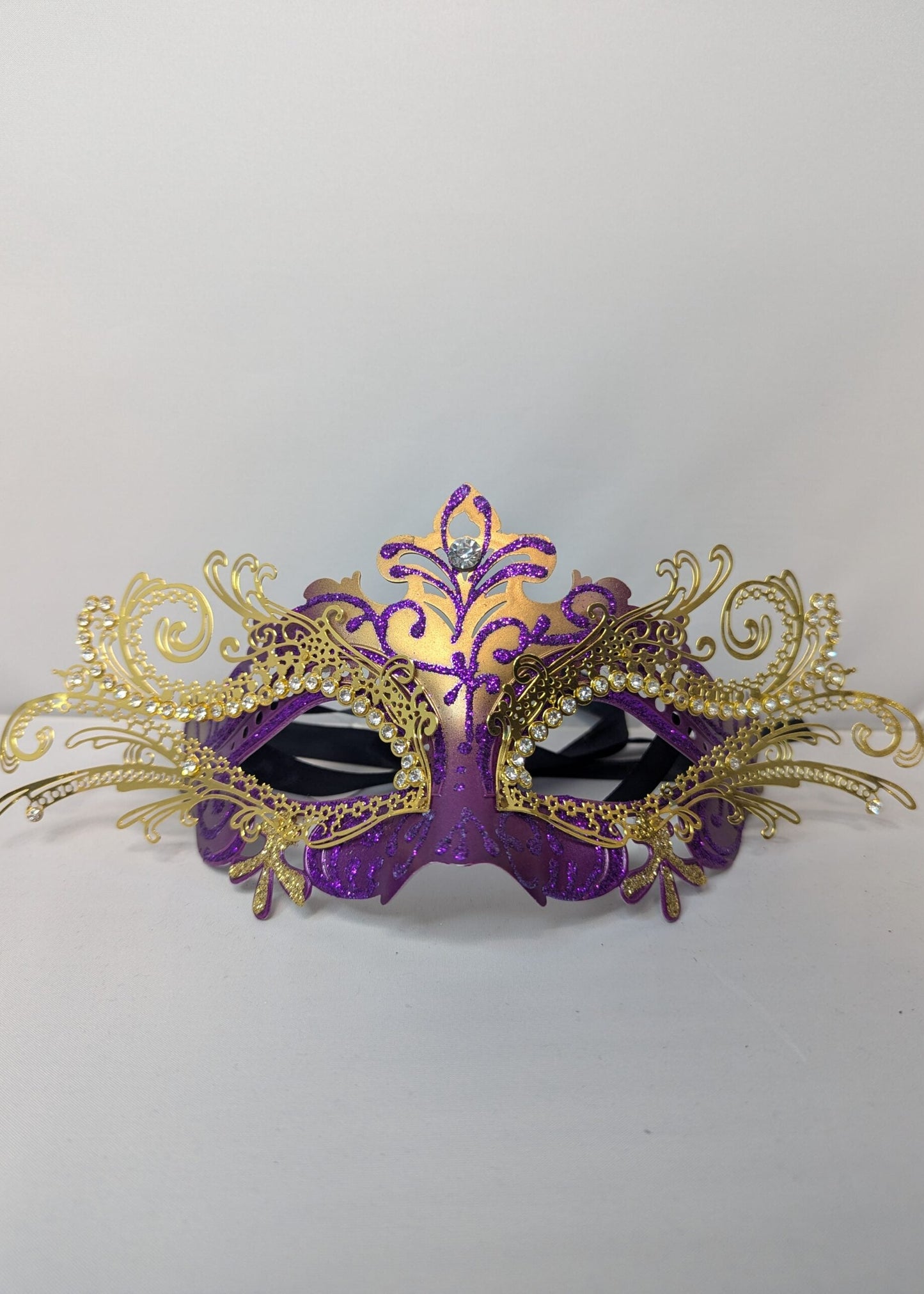 Purple and Gold Laser Cut Metal Masquerade Mask image 0